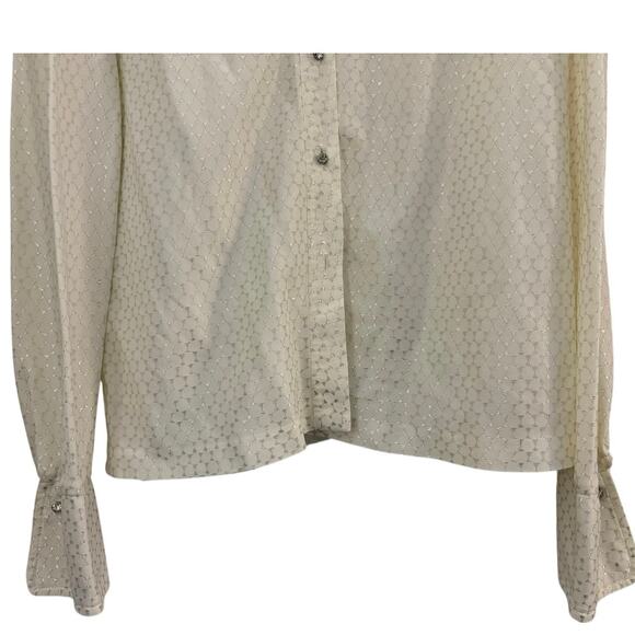 Alex Colman Vintage Blouse White Metallic Thread Rhinestone Buttons Tag=16 - Picture 2 of 8